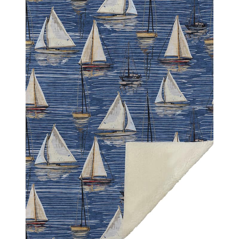 Premium Machine Washable ASB153 Coastal Sailboats Sherpa Throw Blanket