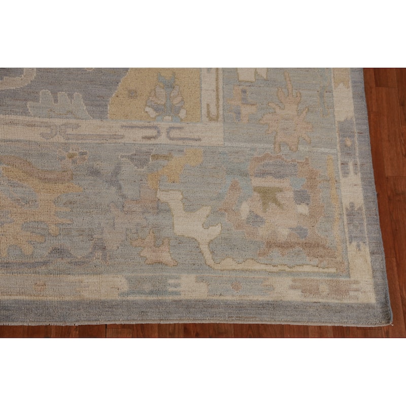 Hand Knotted Oriental 100% Wool Carpet Transitional All-Over Greys & Charcoal Oushak Area Rug - 13' 9'' X 10' 1''