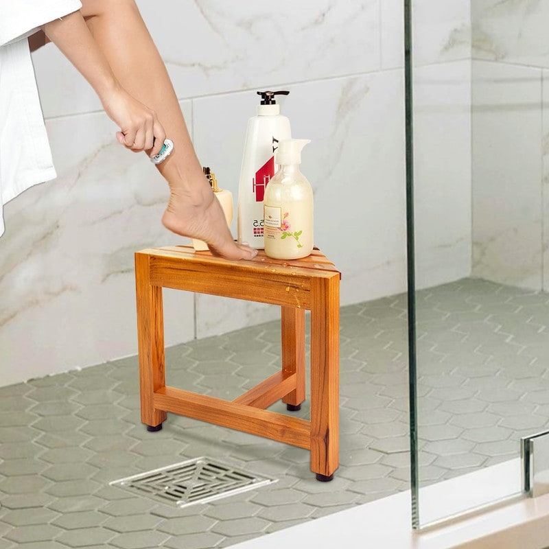 EcoDecors Satori 34 Inch Teak Shower Bench Wooden Bench Bathroom Bench Shower Seats for Adults Teak Shower Stool Bed Bath Beyond 28301047