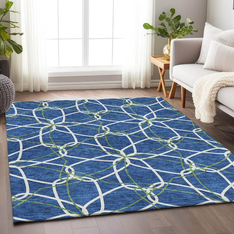 Premium Washable Super Soft Modern Floral Mayfield Rug - Navy - 8' x 10'