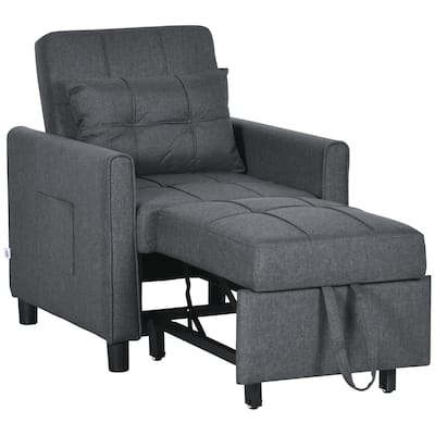 Dark Grey Modern 27.3" 3 in 1 Polyester Single Convertible Sofa Bed with Adjustable Back and Pillow for Living Room