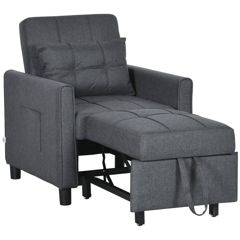 Polyester Single Convertible Sofa Bed with Adjustable Back - Dark Grey