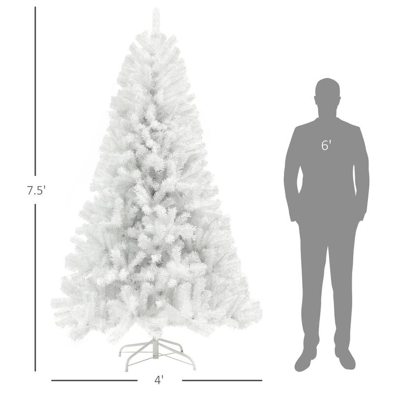 7.5ft Tall Artificial Christmas Tree, Unlit Xmas Tree with 1346 Branch Tips, Auto Open, Steel Base, Holiday Décor - White