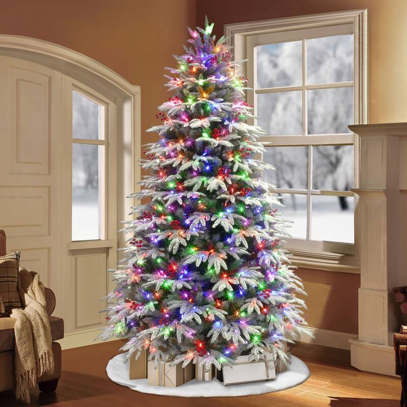 Pre-lit Flocked Halifax Artificial Christmas Tree - 7.5’ - Color Select Light - 7.5 Foot