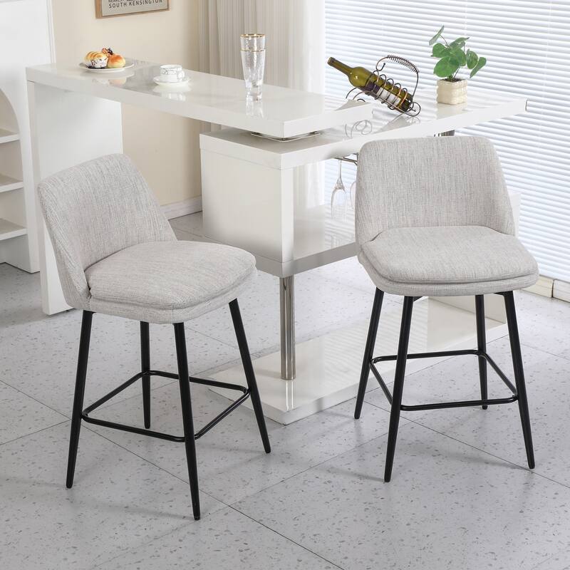 Counter Height Swivel Bar Stools Set of 2, 360°Swivel Upholstered Barstools with Back and Metal Legs, Counter Stools