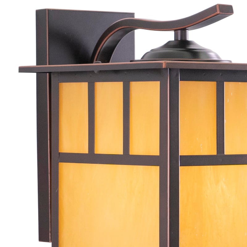 Mission 1 Light Bronze Rectangle Outdoor Wall Lantern Honey Glass - 9-in W x 12.5-in H x 11-in D
