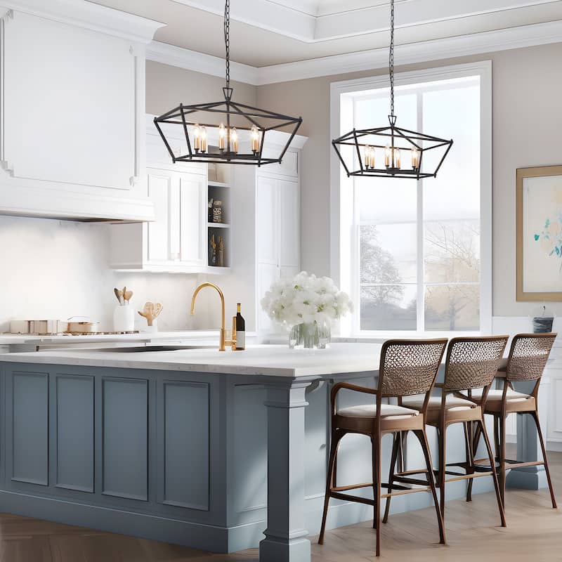 Modern Farmhouse Black Gold 6-Light Chandelier Kitchen Island Light for Dining Room