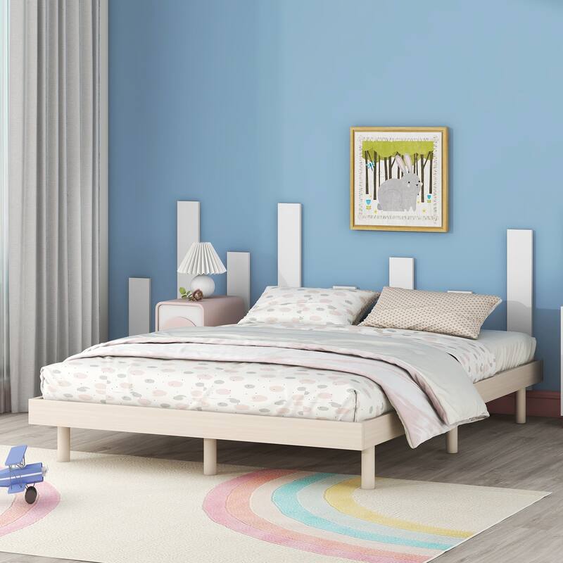 Full Size Wood Floating Platform Bed - White Washed - Full