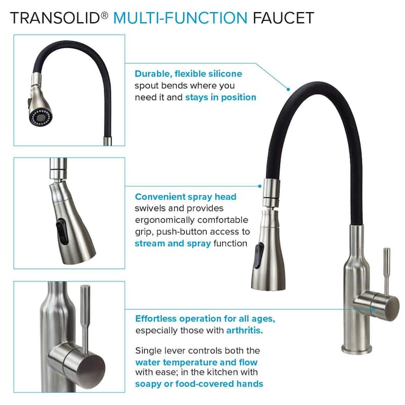 Transolid Kitchen/Laundry Faucet with Dual Spray and Flex Neck With Swivel Action Ball-Joint - N/A