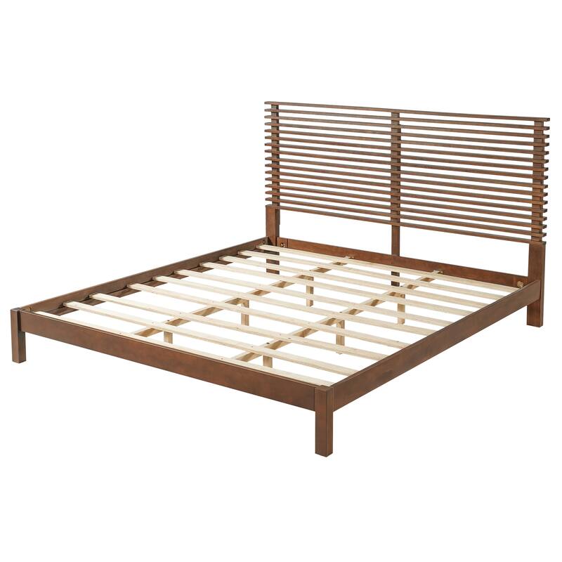 Christopher Knight Home - Stirling Contemporary Bedroom Set with Horizontal Slats Design Bed Frame & Shelf Storage Nightstands