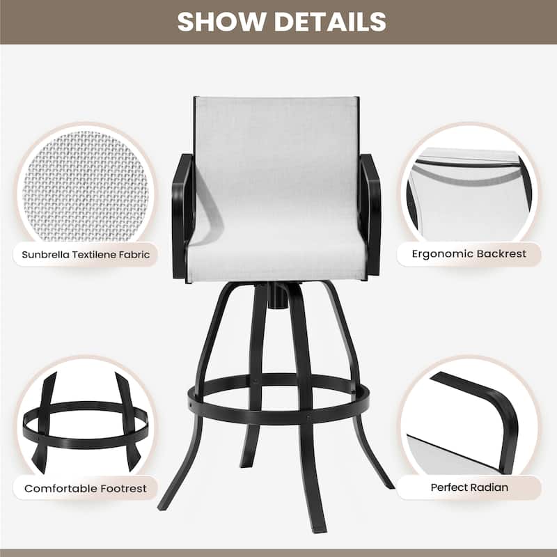 Pellebant Outdoor Aluminum Swivel Barstool Patio Bar Stools with Sunbrella Fabric - 18.31"Lx18.31"Wx43.31"H