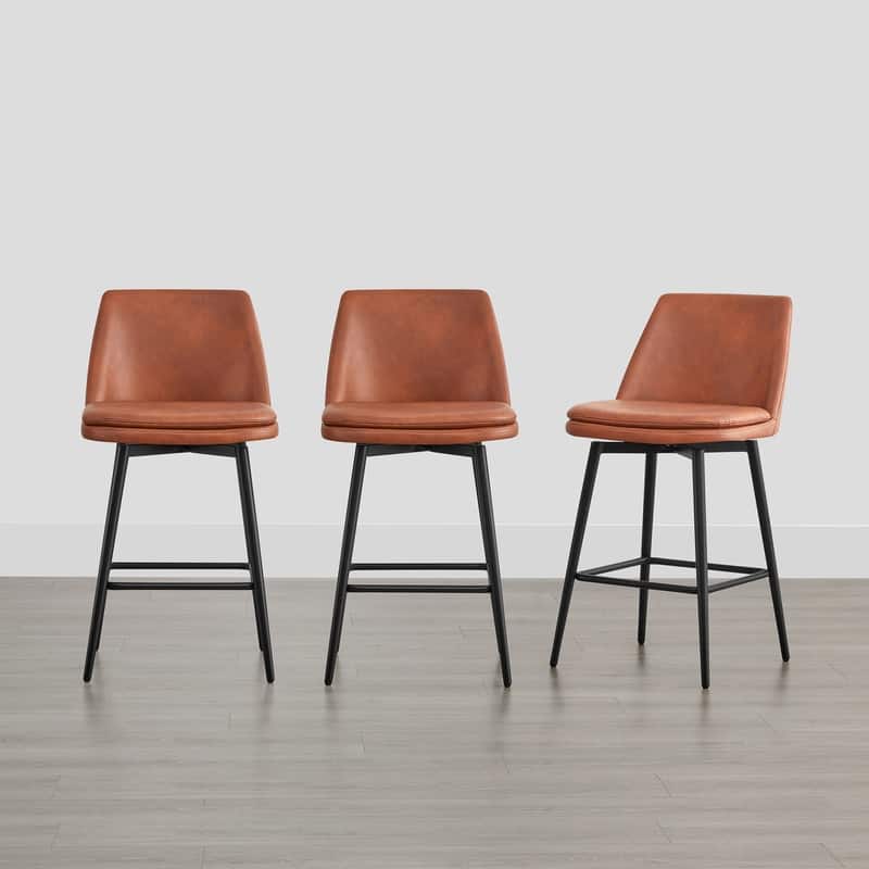 Ariel Counter Height Swivel Barstool Set - Set of 3 - Terracotta Faux Leather - Counter Height