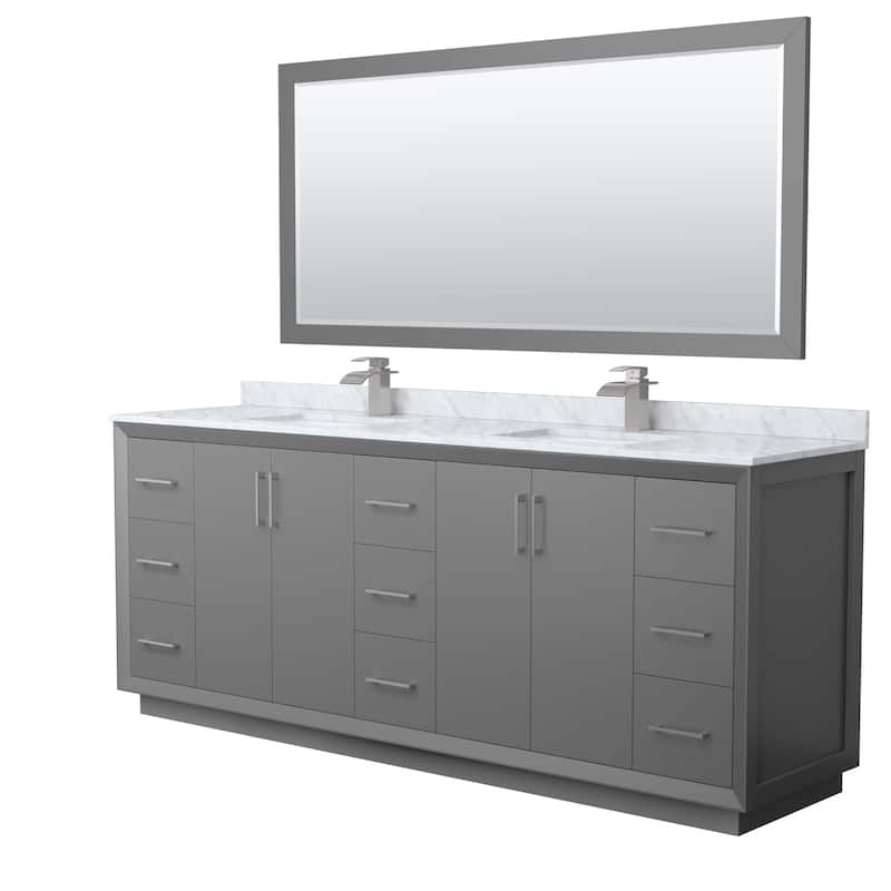 Strada 84-Inch Double Vanity Set, Carrara Marble Top, 70-Inch Mirror