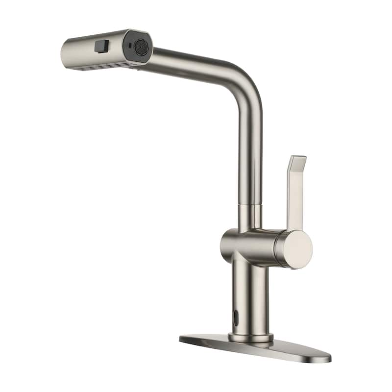 Single Handle Pull Down Sprayer Kitchen Faucet with Motion Sense Wave, Power Boost - Brushed Nickel (Touchless Version)