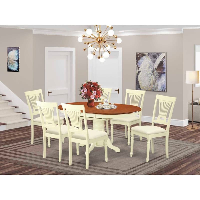 Rustic Dining Set 7 Piece - Avon Table & 6 Microfiber Chairs - Solid Wood Kitchen Dinette Set