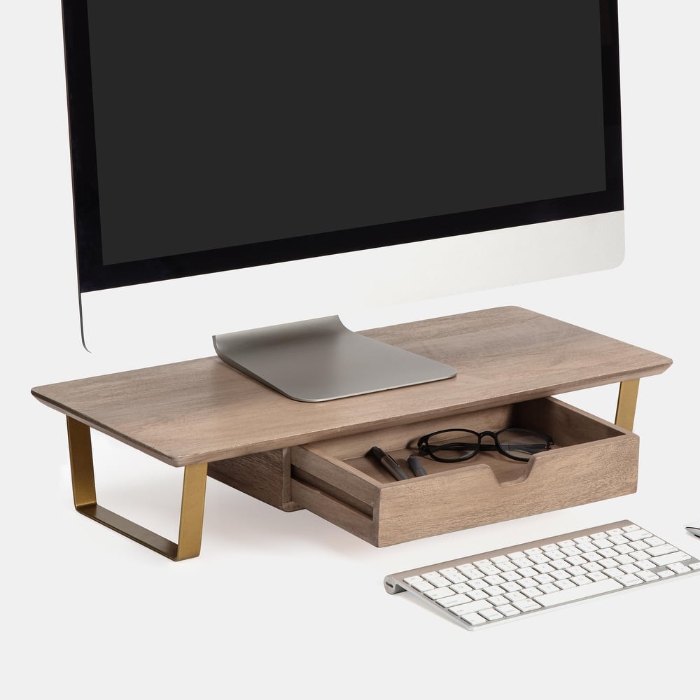 Jani Wood Monitor Stand Riser Desk - Ergonomic Design Stand, Desktop Organizer Table for Home, Office Workspace, Gaming Desk