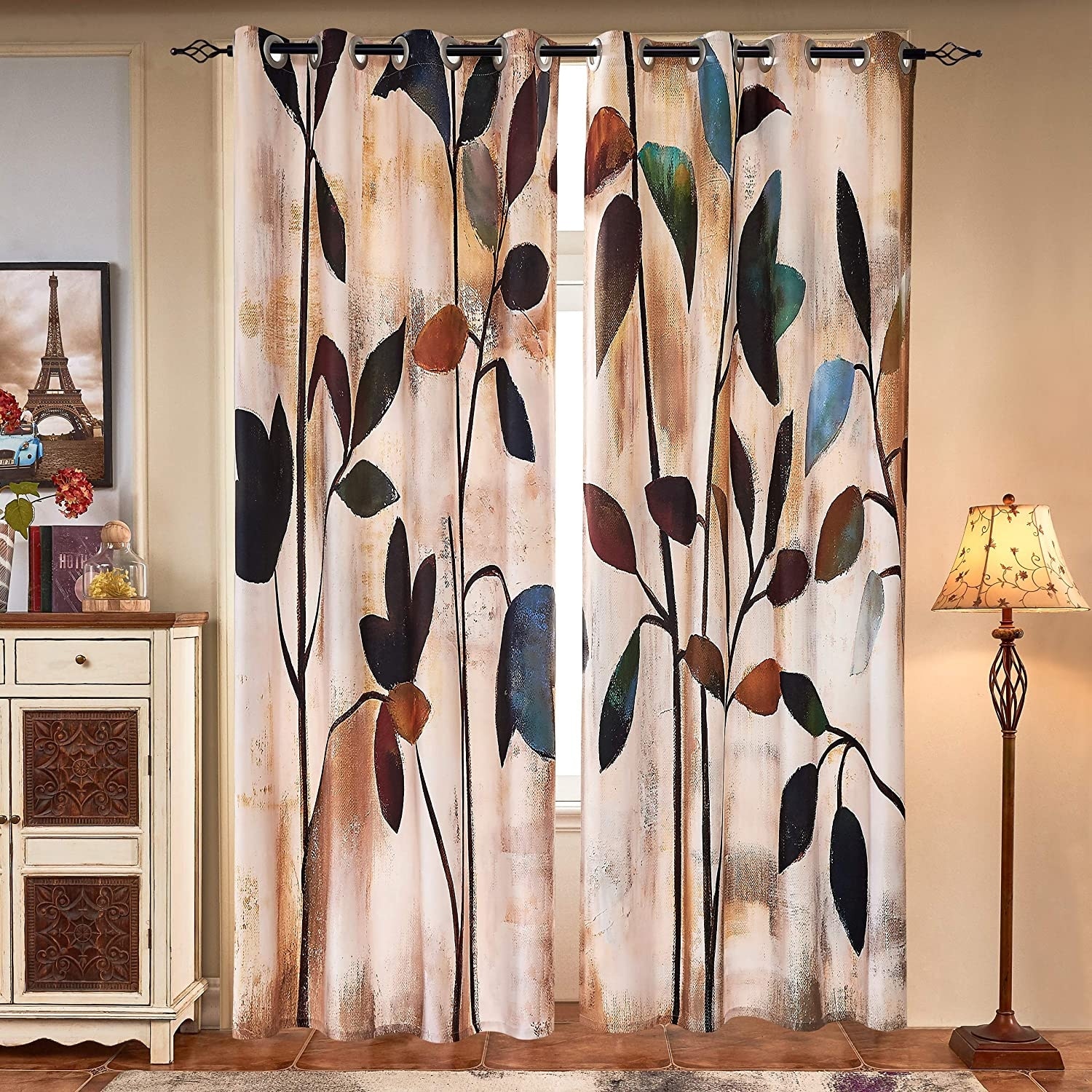 Blackout Curtains 84 Inch Length 2 Panels Set Floral Print Curtain