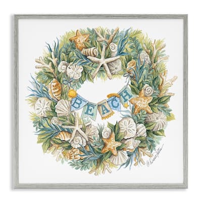 Stupell Holiday Beach Seashell Wreathe Nautical Christmas Framed Wall Art, 12 x 12 - Multi-Color