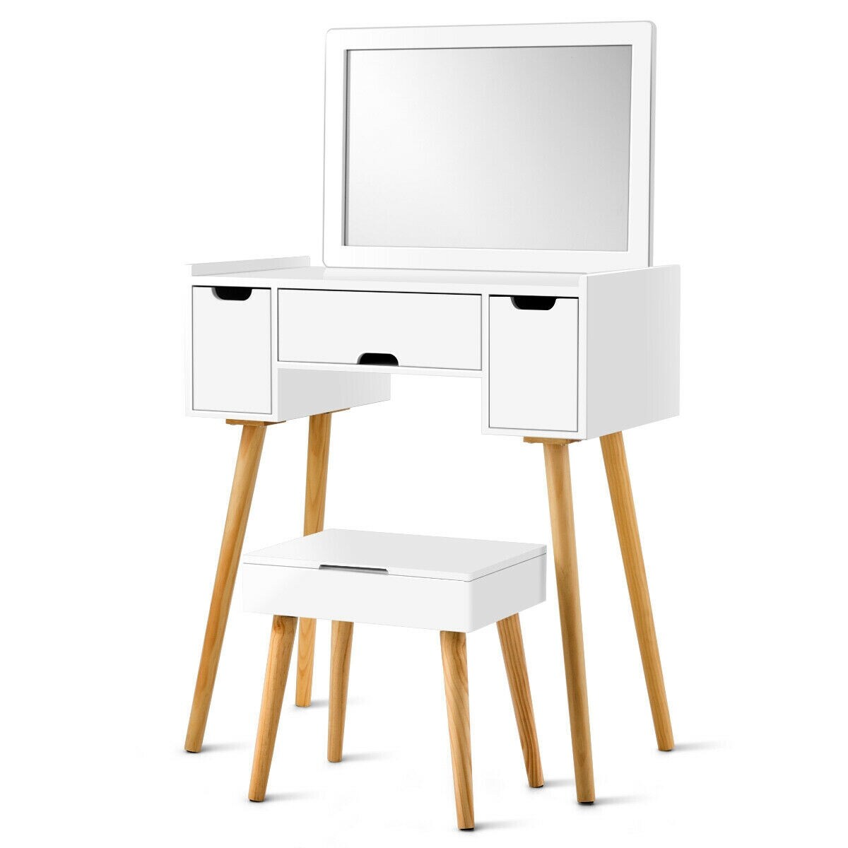 Costway Vanity Set W 3 Drawers Large Mirror Makeup Dressing Table Storage Stool Costway Vanity Set W 3 Drawers Large Mirror Makeup Dressing Table Storage Stool