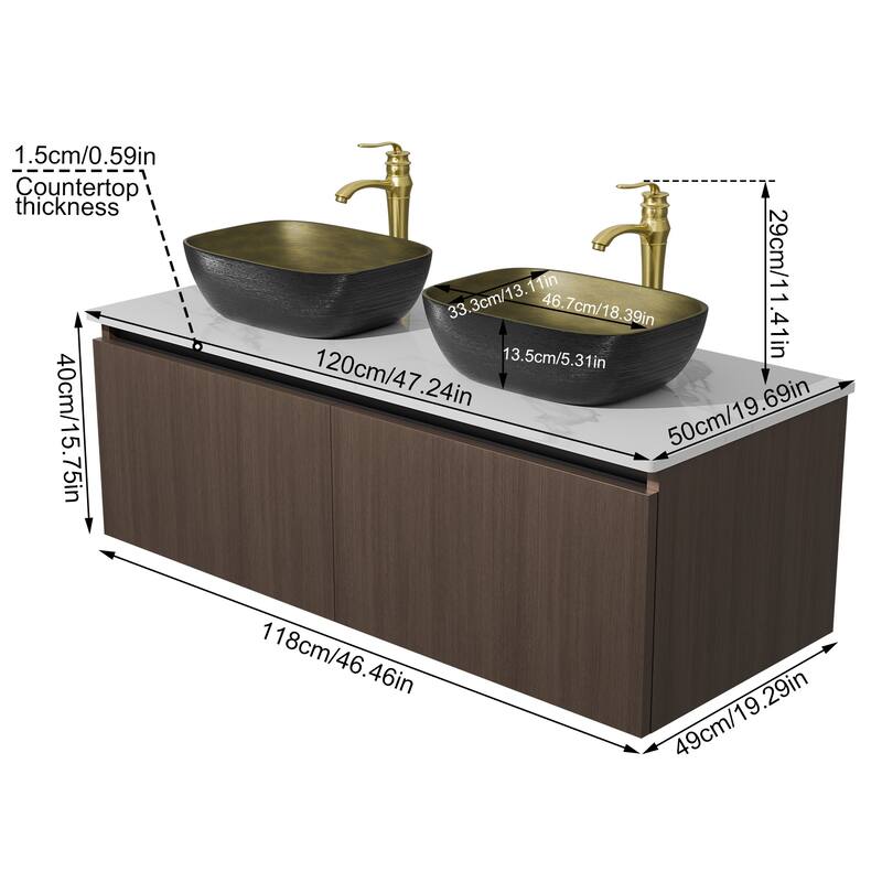 Wall Floating Vanity Bathroom Cabinet with Sink Combo with faucet