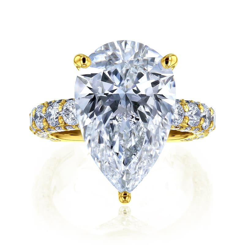 Kobelli 8 Carat Lab Grown Diamond Certified 14k Solid Gold Bold Pear-cut Micro Pavé Beckham Engagement Ring (EF/VS) - 10.5 - Yellow
