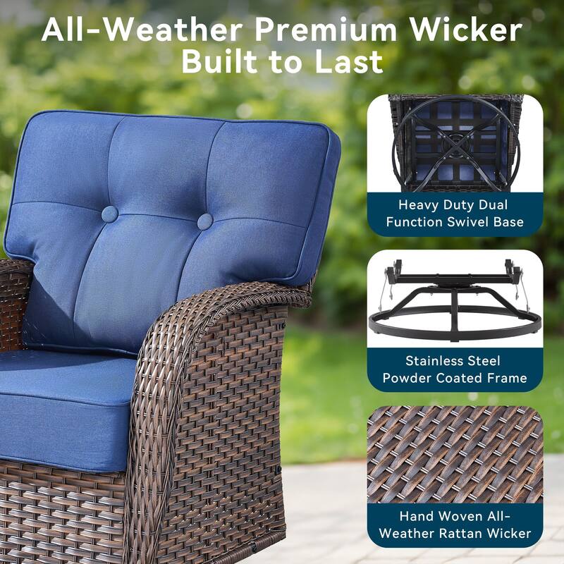 Pocassy Outdoor 43 In Fire Table with Sofa Swivel Chair Set