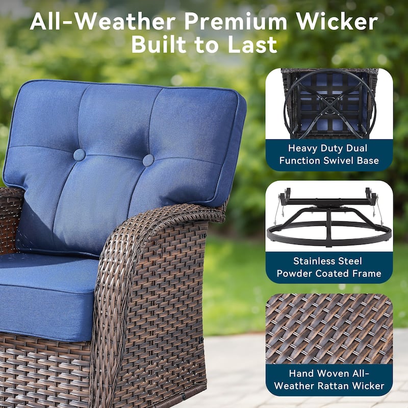 Pocassy Swivel Chair Glider PE Wicker Chair with Side Table