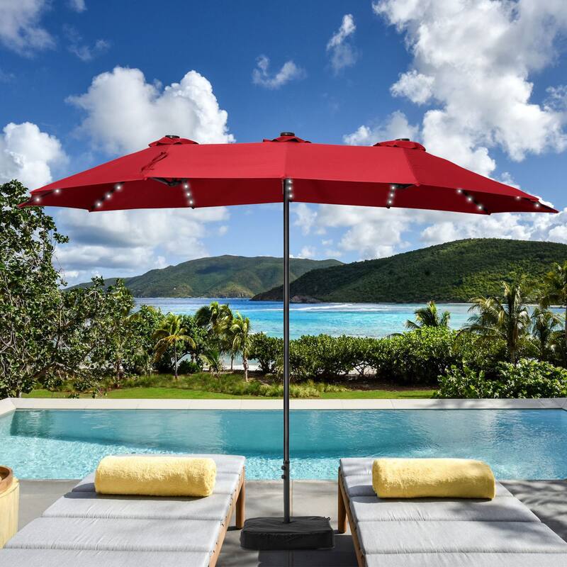 Ainfox 15ft Patio Umbrella with Lights without Base Outdoor Solar Umbrella