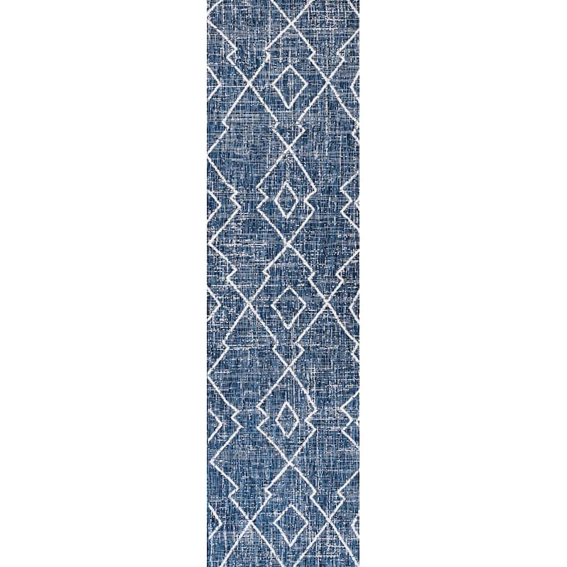 JONATHAN Y Derya Tribal Diamond Trellis Indoor/Outdoor Area Rug - 2 X 8 - Blue/Ivory