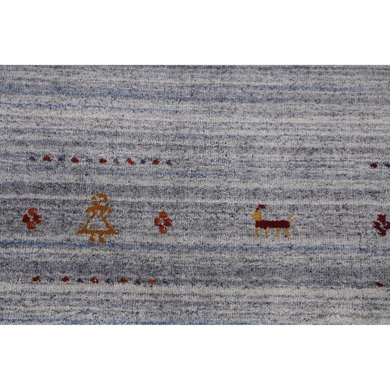 Hand Knotted Oriental 100% Wool Carpet Tribal Animal Pictorial Navy Blue & Blues Gabbeh Area Rug - 9' 8'' X 8' 2''