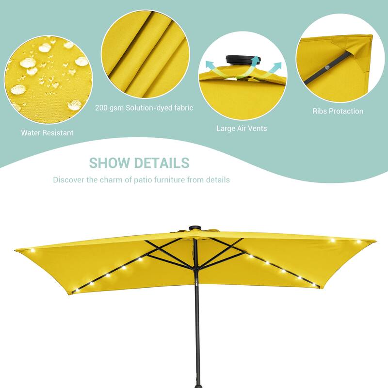 LIVOOSUN LED 10 x 6.5Ft Patio Table Umbrellas Outdoor Market Umbrella with Aluminium/Steel Pole, UV-Resistant Canopy