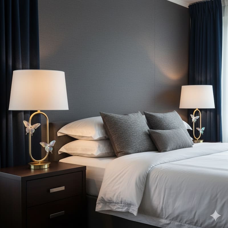 Gold 24x15 in. Metal Table Lamp with Oval Glass Butterflies - 24.0"