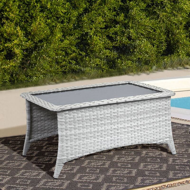 Outdoor Coffee Table with Tempered Glass Top