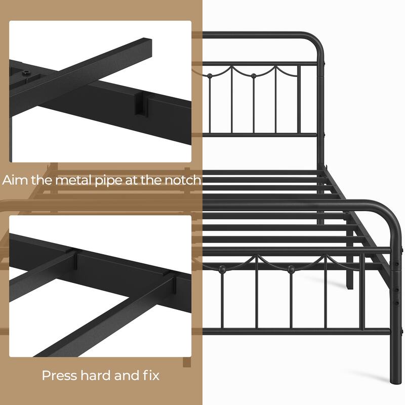 Yaheetech Metal Platform Bed Frame with Vintage Headboard and Footboard Metal Bed Base
