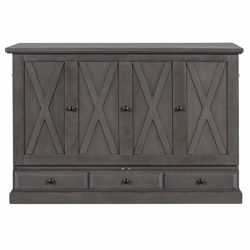 Solid Pine Murphy Bed Chest - Cube Cabinet Bed with Charging Station and Large Storage Drawer