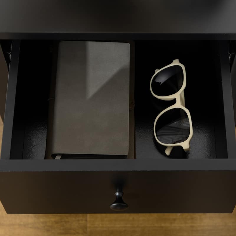 2-tier Modern Side Table with Drawer and Bottom Shelf