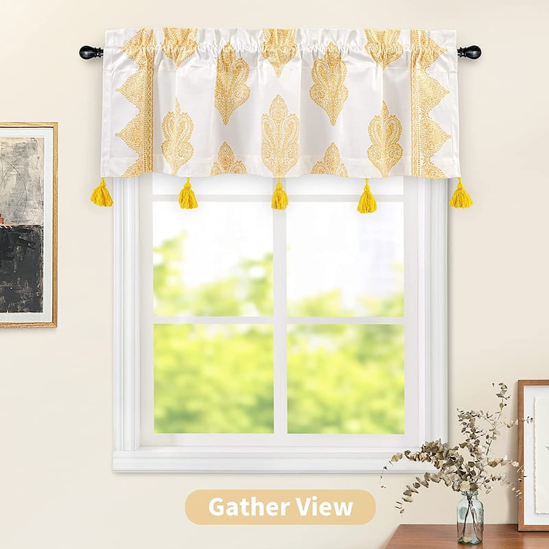 DriftAway Sadie Paisley Medallion Pattern Boho Velvet Window Curtain Valance with Handmade Tassels