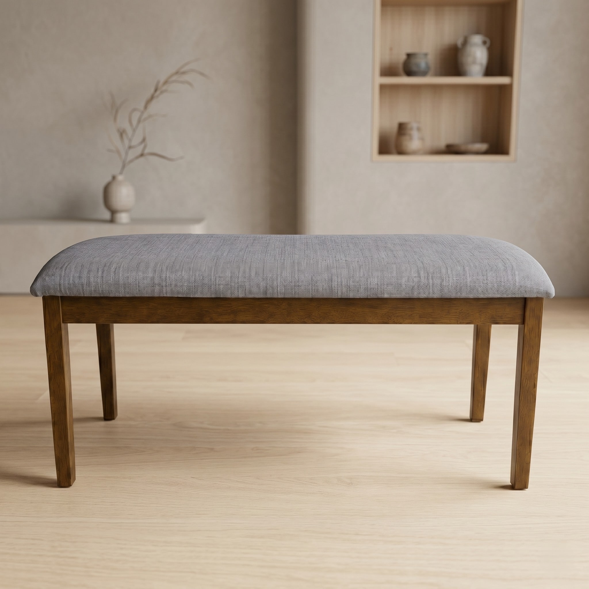Clayfell Easton Dining Bench, Rectangular, Comfortable Padded Seat, Gray Linen Fabric