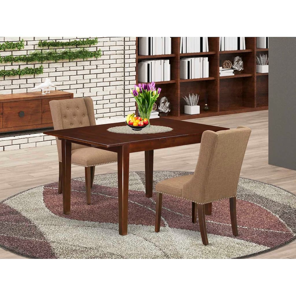 HomeStock 3-Pc Mahogany Finish Rectangular Solid Wood Top with Butterfly Leaf Dining Table Set