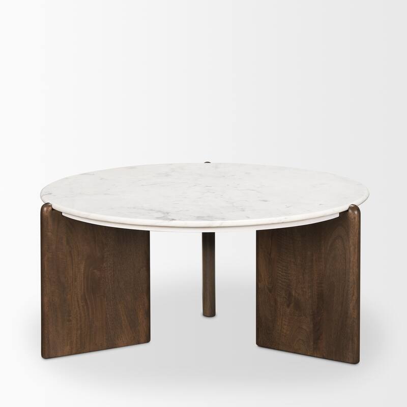 Rumer Dark Brown Wood w/ White Marble Coffee Table - 36.0L x 36.0W x 16.0H