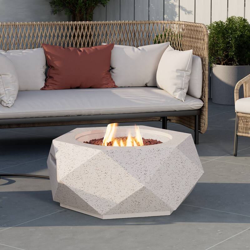 Hexagonal Terrazzo Outdoor Firepit Table - White