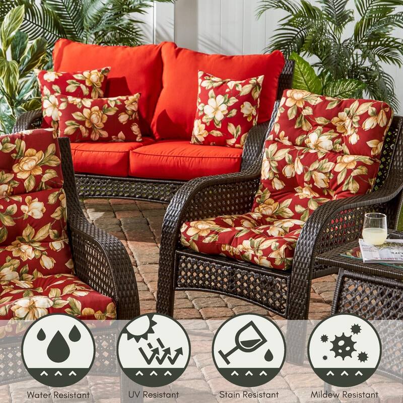 Roma Floral 22-in x 44-in Outdoor High Back Chair Cushion (Set of 2) (Cushions Only)