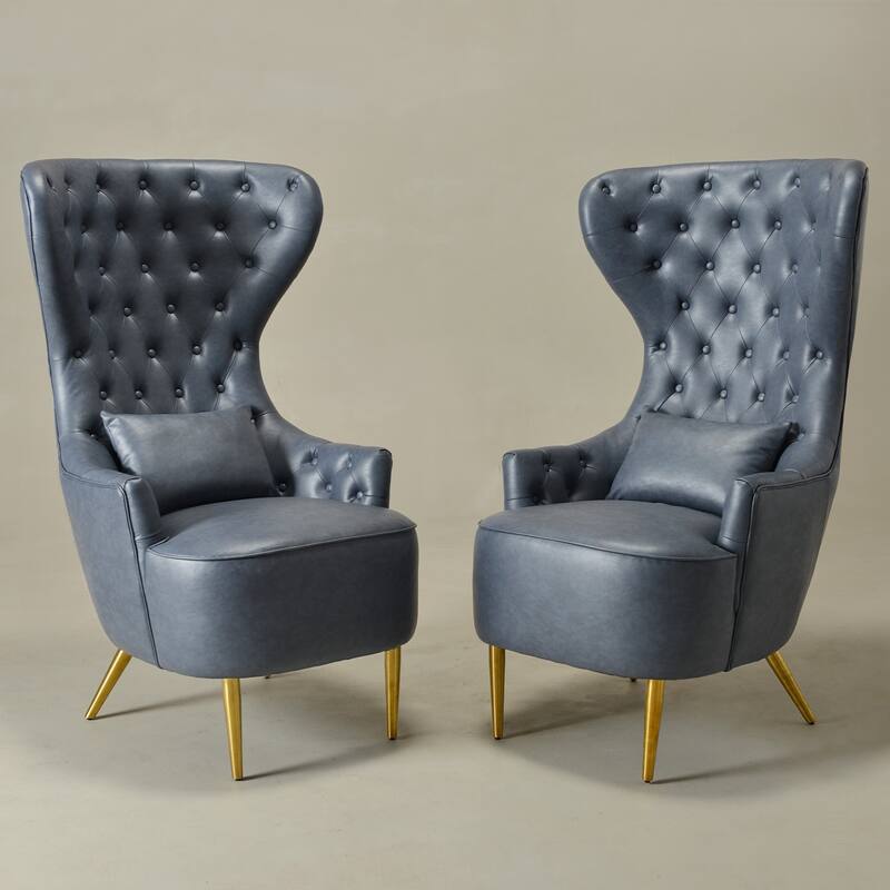 KINWELL Upholstered Tufted Faux Leather Wingback Chair PU Accent Chair