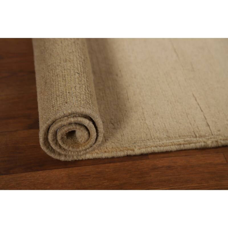 Gabbeh Modern Rug Hand-Knotted Solid Beige Wool Carpet - 2'1"x 2'10"