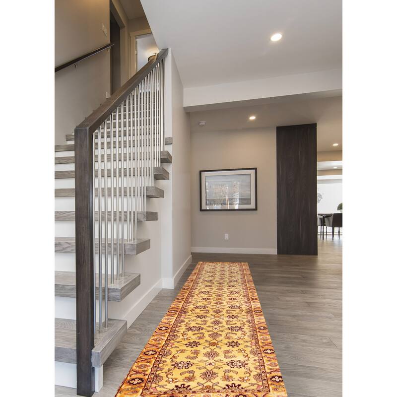 ECARPETGALLERY Hand-knotted Finest Agra Jaipur Light Yellow Wool Rug - 2'6 x 12'2