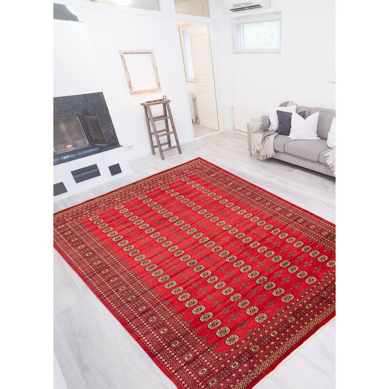 ECARPETGALLERY Hand-knotted Finest Peshawar Bokhara Red Wool Rug - 9'1 x 12'5