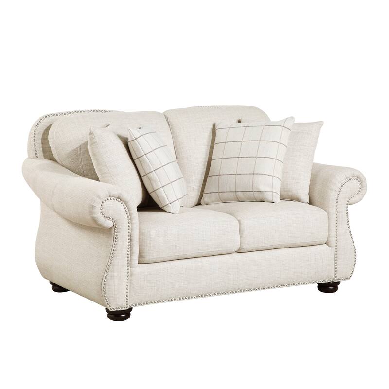 Boro Loveseat with 4 Accent Pillows, 64 Inch, Beige Fabric