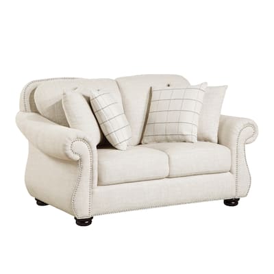 Boro Loveseat with 4 Accent Pillows, 64 Inch, Beige Fabric