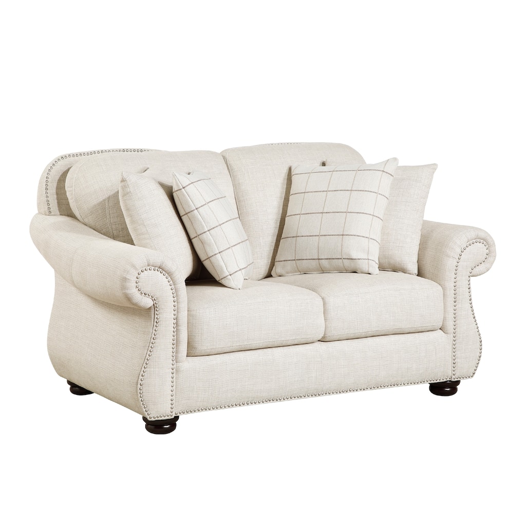 Boro Loveseat with 4 Accent Pillows, 64 Inch, Beige Fabric
