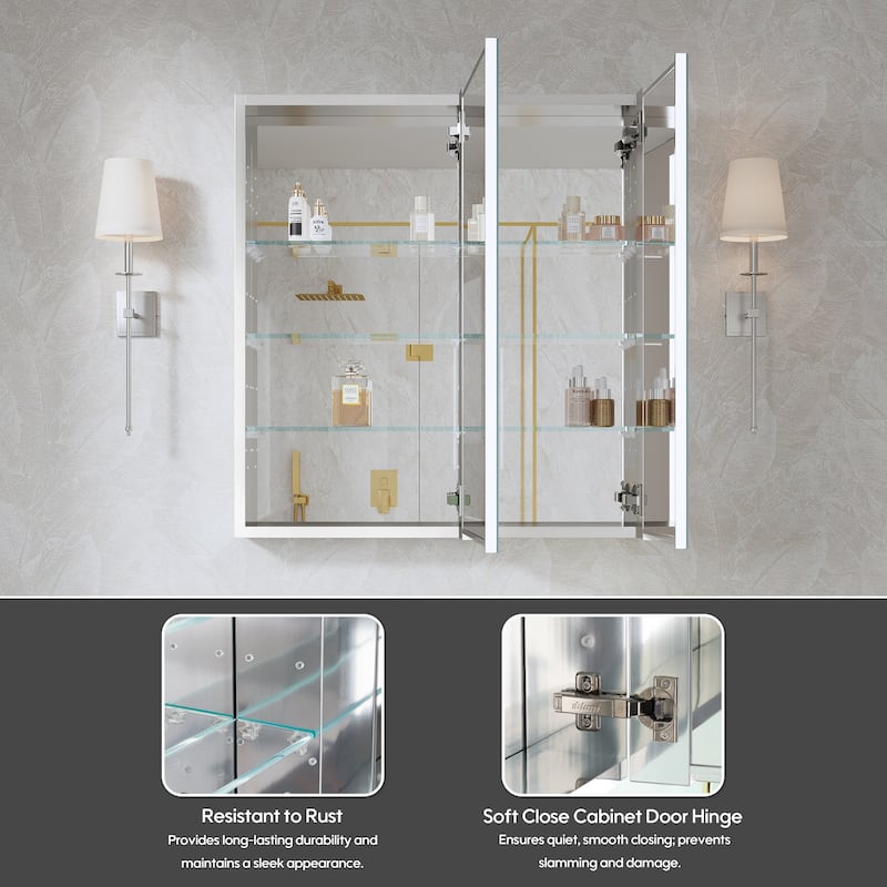 28''W X 30''H Recessed Or Surface Wall Mount Bathroom Medicine Cabinet With Adjustable Glass Shelves